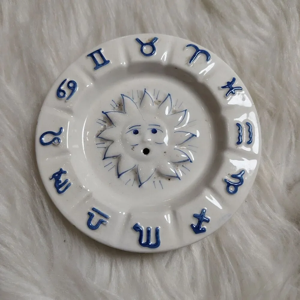 Y2K Zodiac Incense Holder Innozen Sun Face Celestial 90s Decor Blue & White